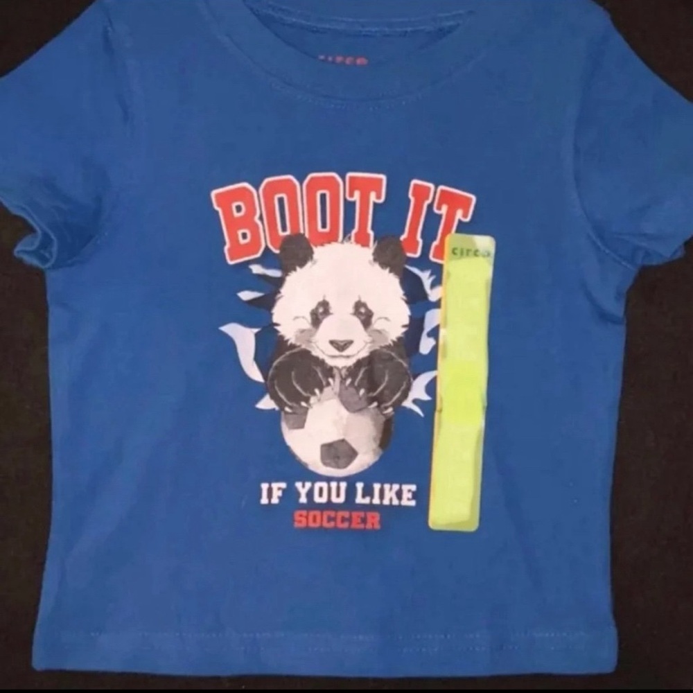 ๐ New Baby Boy Size 18 Months Blue โBoot It If You Like Soccerโ Panda Tee